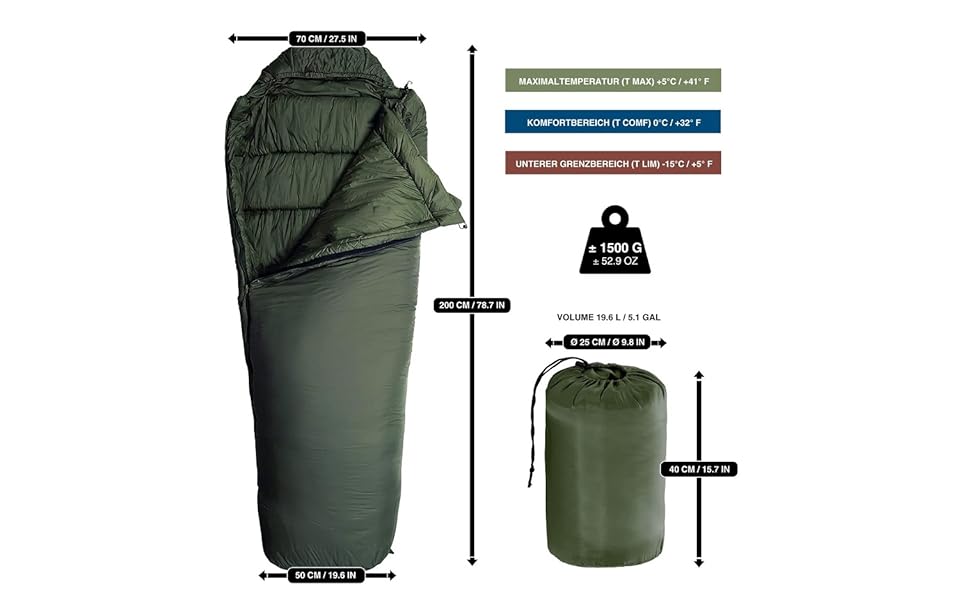 Сплячий мішок Mumiensack Thermo 3-сезонний High-Tech з мікрофібри до -13°C; Легкий, компактний, теплий (Оливковий зелений)