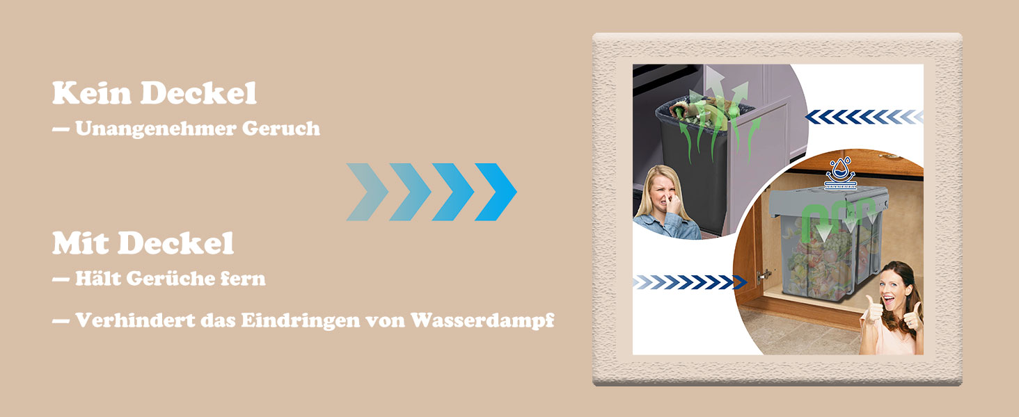 Вбудований контейнер для сміття HENGMEI з висувними ящиками для сортування, сірий (1x20L + 2x10L)