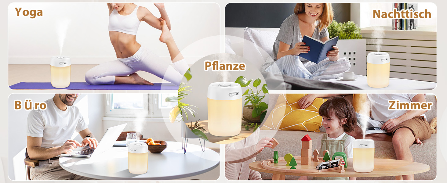 Зволожувач повітря для спальні та кімнати дитини, компактний, тихий, бездротовий, 650 мл, білий