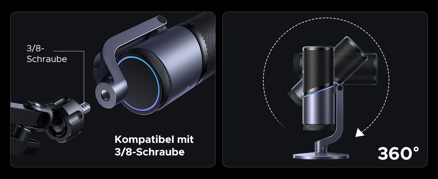 Мікрофон UGREEN для геймінгу та стрімінгу з RGB підсвічуванням USB, 24bit/96kHz, для ПК, PS5/PS4, запису, ноутбука