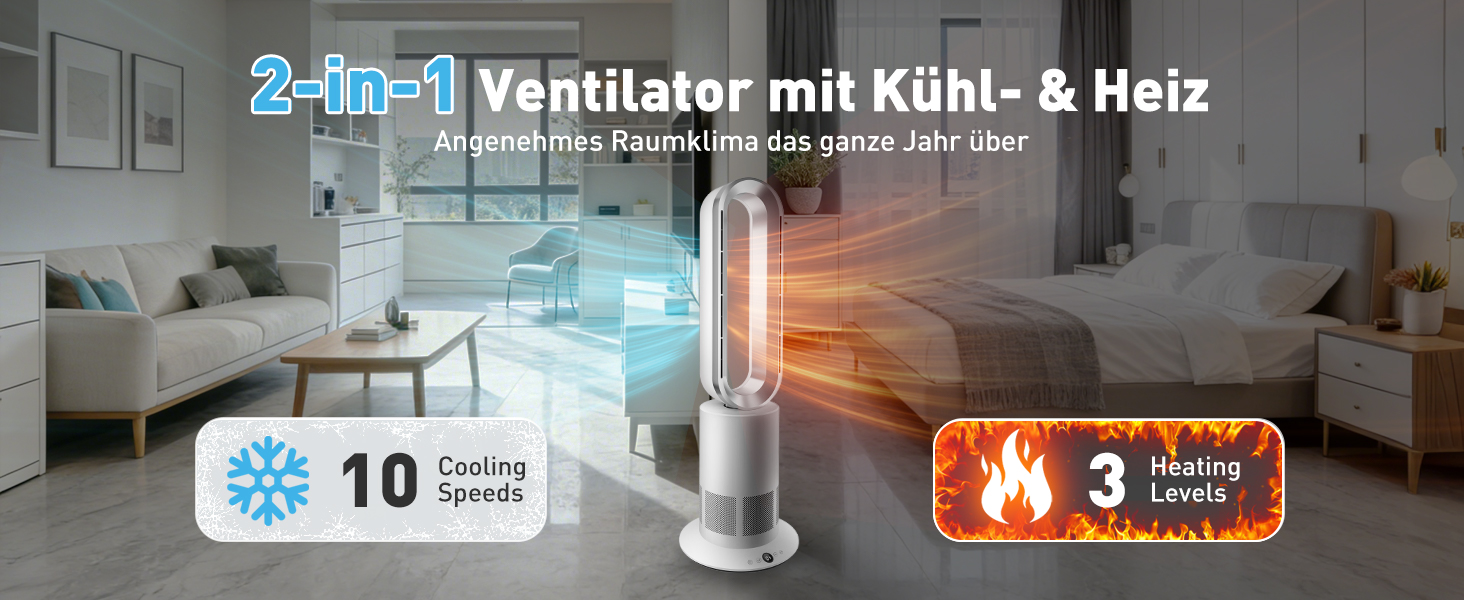 Безлопатевий вентилятор-нагрівач TP18Pro 2-в-1: 10 режимів охолодження, 3 - обігріву, пульт та сенсорне керування, тихий DC-двигун