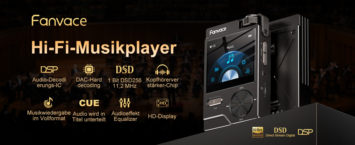 HiFi MP3 плеєр з підтримкою DSD, FLAC, 192kHz/24bit, 64GB + microSD до 256GB, чорний