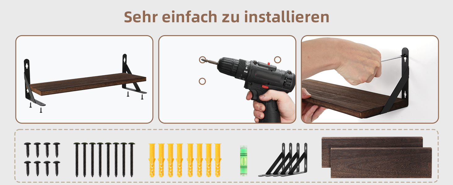 Настінна полиця з дерева, 2 шт. в наборі, рустикальний стиль, з кріпленням для рушників, світло-коричневий колір, для спальні, вітальні, ванної кімнати, кухні, офісу