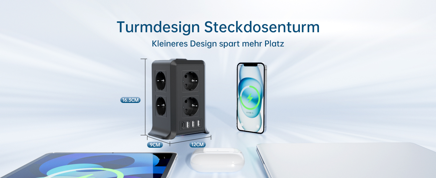 Багаторозкладна мережева панель Sameriver 8-fach з вимикачем, 4 USB, захист від перенапруги, 2м кабель, чорний