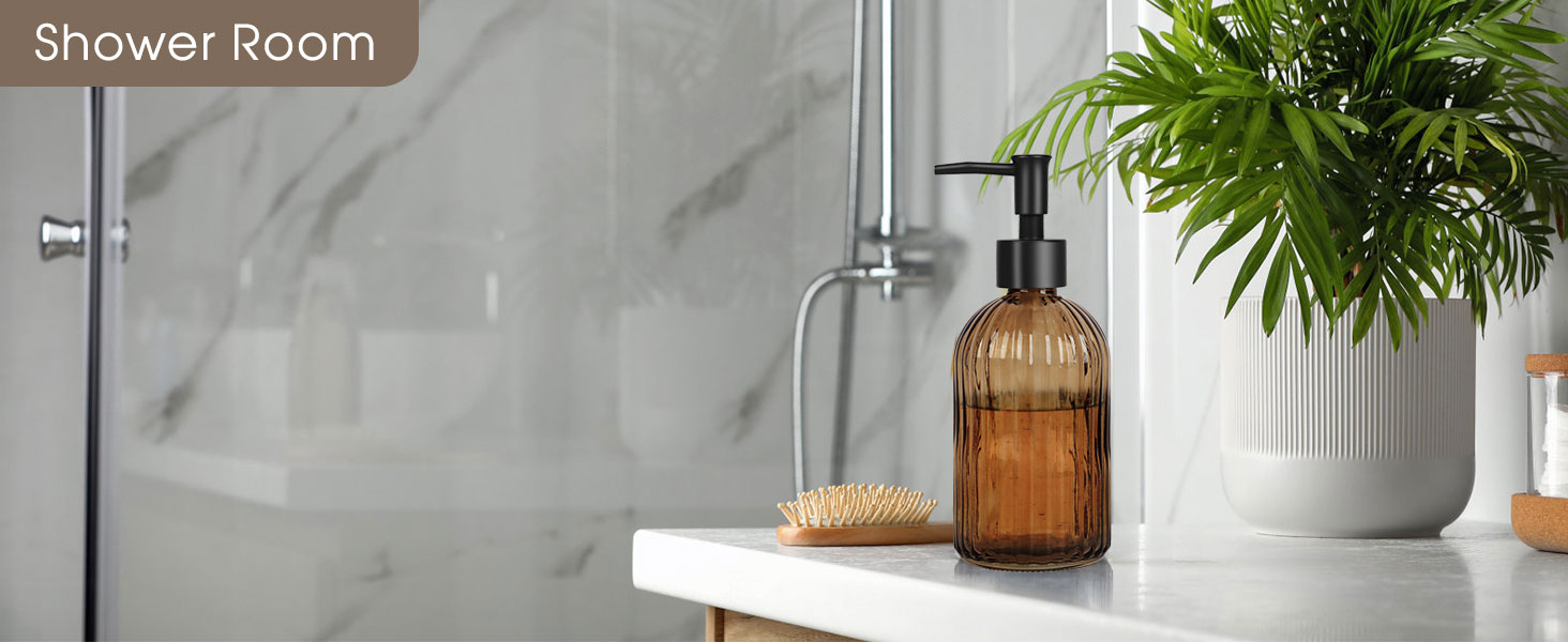 Скляні дозатори для мила Topsky (2 шт.), 400 мл, з нержавіючою помпою, для кухні та ванної кімнати, підходить для лосьйонів, ефірних олій та рідкого мила, колір - бурштиновий