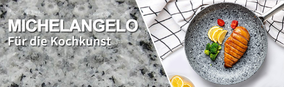 Набір сковорідок Michelangelo 20/26 см з кришкою, антипригарне покриття, гранітна сковорода