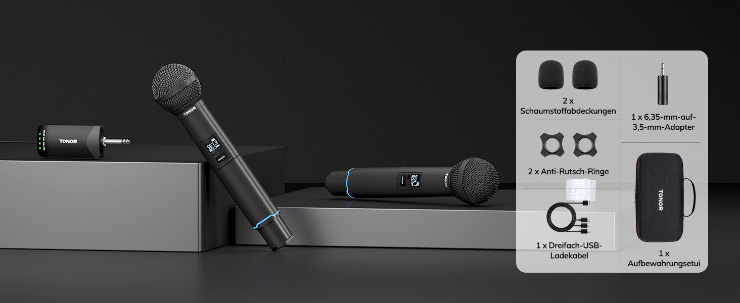 TONOR TW720 Бездротовий мікрофон Bluetooth з металевим корпусом, UHF, 100м, 2 шт. для караоке, вечірок, конференцій