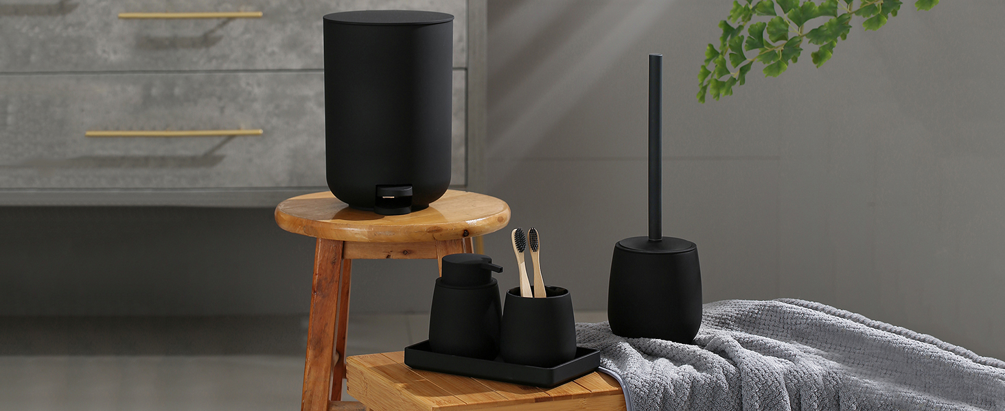 Диспенсер для мила та миючого засобу чорного кольору з дерева для кухні та ванної кімнати, з помповим дозатором