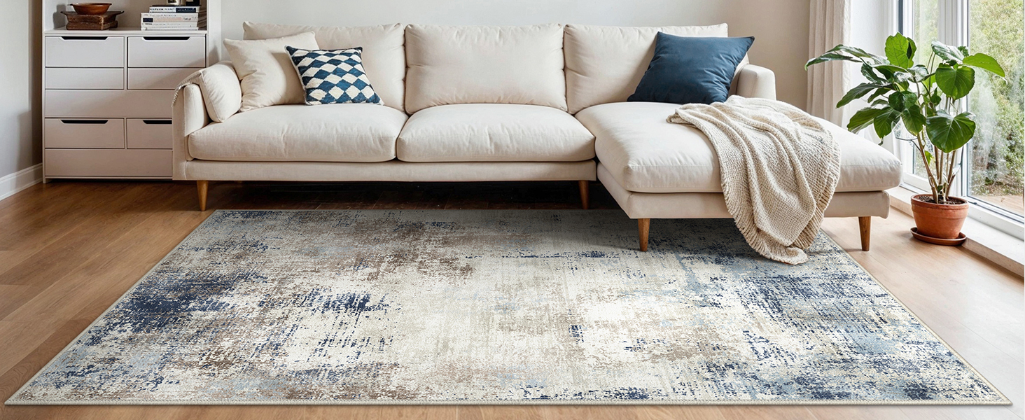 BEIMO Килимок для вітальні, абстрактний дизайн, короткий ворс, 120x170 см, антиковзаючі, для ванної, кухні, коридору, сіро-коричневий