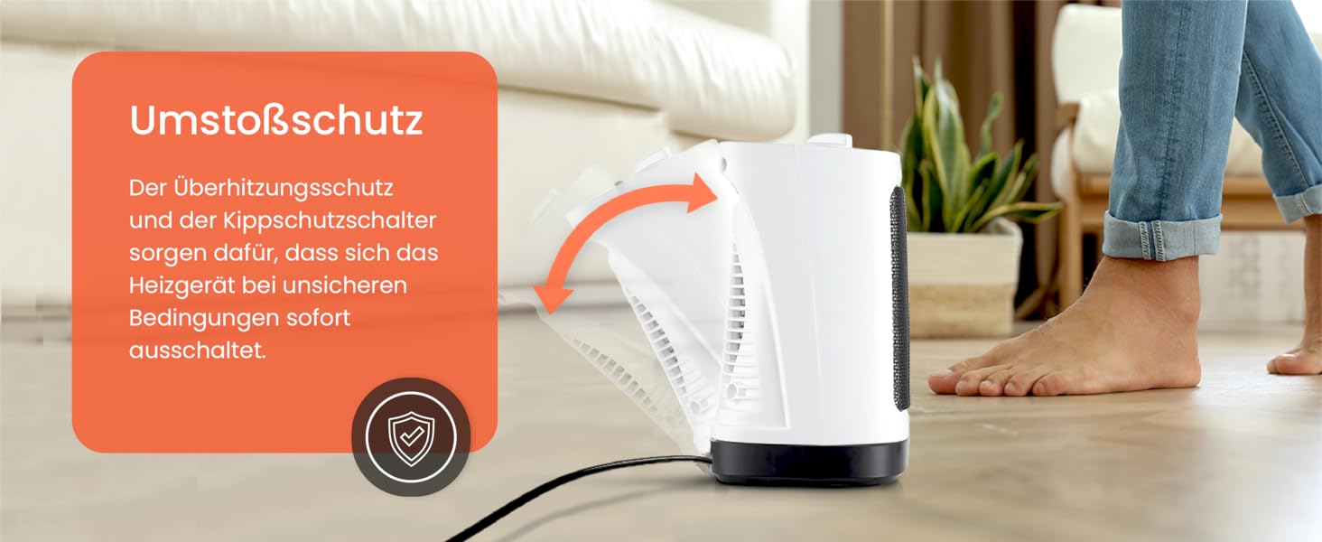 Про Breeze 2000W керамічний міні-нагрівач з автоматичною осциляцією, 2 режими, тихий, для вітальні, офісу, тераси - білий