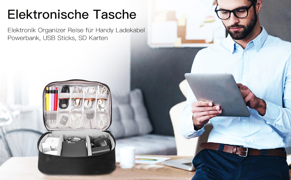 Електронна сумка-органайзер для аксесуарів: зарядний пристрій, павербанк, кабелі (чорний)