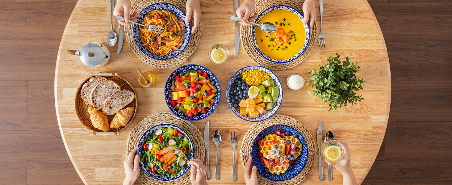 Набір кавових чашок з блюдцями Vancasso Cappuccino SELENE 6шт, 240мл, блакитно-білий вінтаж, високоякісний фарфор, для миття в посудомийній машині та використання в мікрохвильовці