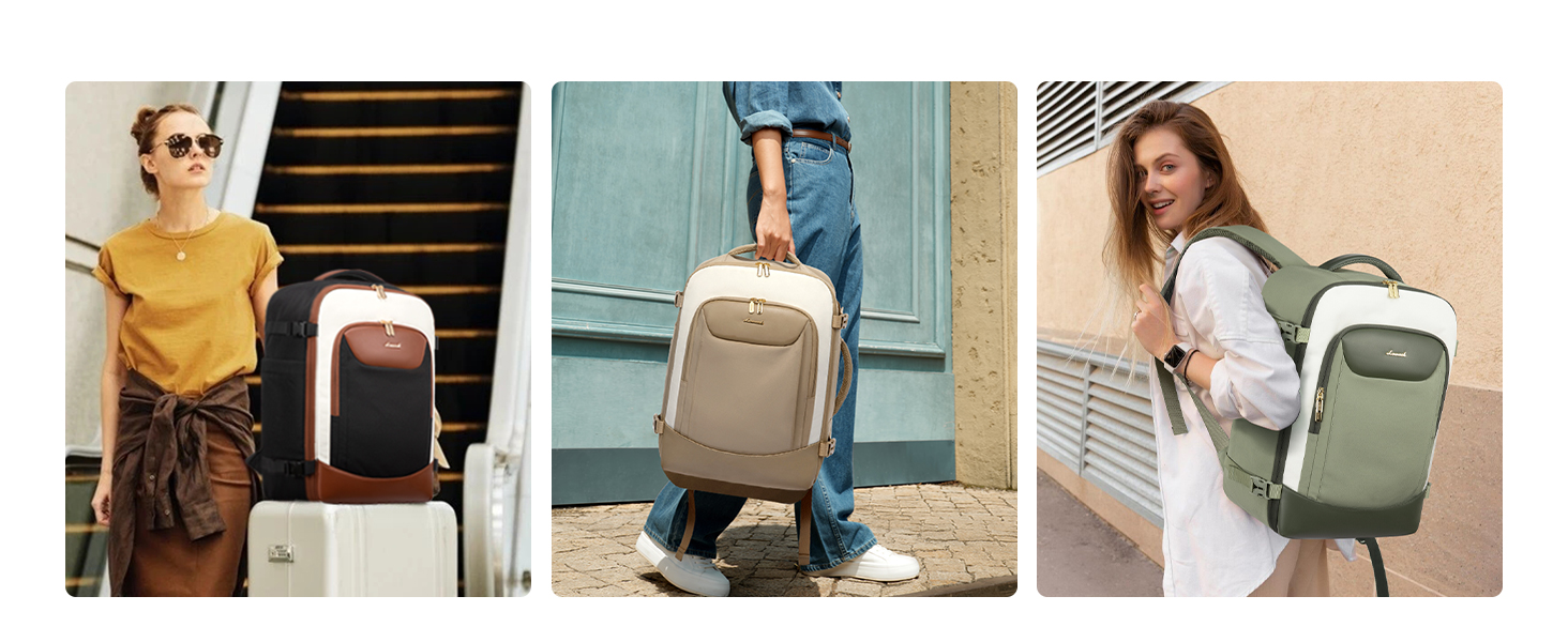 LOVEVOOK Рюкзак для ручної поклажі, 40L, для жінок, валіза-рюкзак з відділенням для ноутбука, водонепроникний, для подорожей, ділових поїздок, вихідних, Khaki-beige