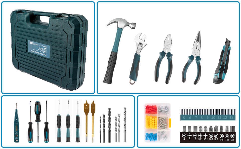 Акумуляторний шурупокрут Bogseth 21V з набором інструментів 112 шт. для дому та саду