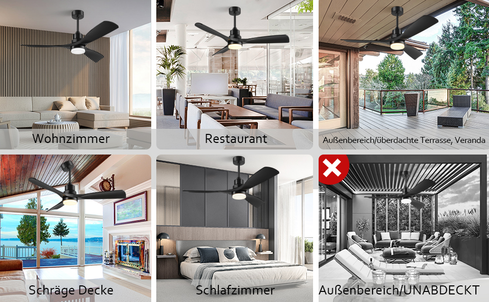 Стеляний вентилятор з підсвічуванням та пультом дистанційного керування, тихий DC двигун, 132 см/52 дюйми, 3 дерев'яних лопаті, таймер, 6 швидкостей, сертифікований ETL, режим літо/зима для спальні (132 см/52 дюйми, Чорний)