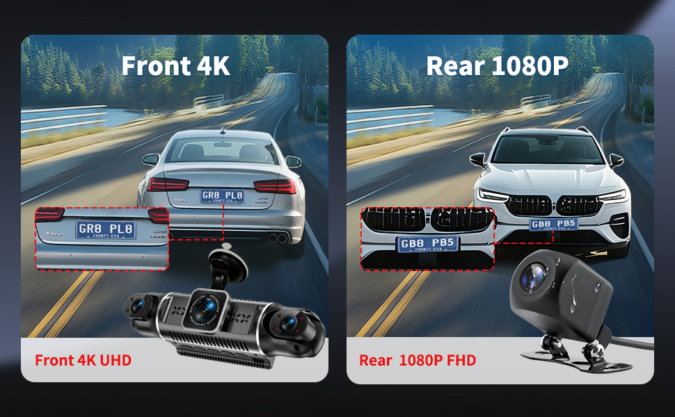 Автомобільний відеореєстратор 4K/1080P 4-канальний з SD-картою 64ГБ, 3