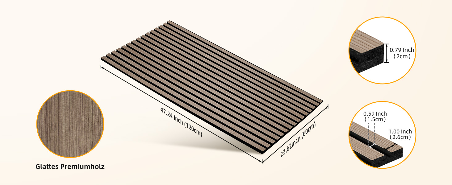 Акустичні настінні панелі JAMELO з шпоном дерева, самоклеючі 3D панелі для стін, стелі та дверей, колір горіх, 10 шт (30 x 15 x 1.2 см)