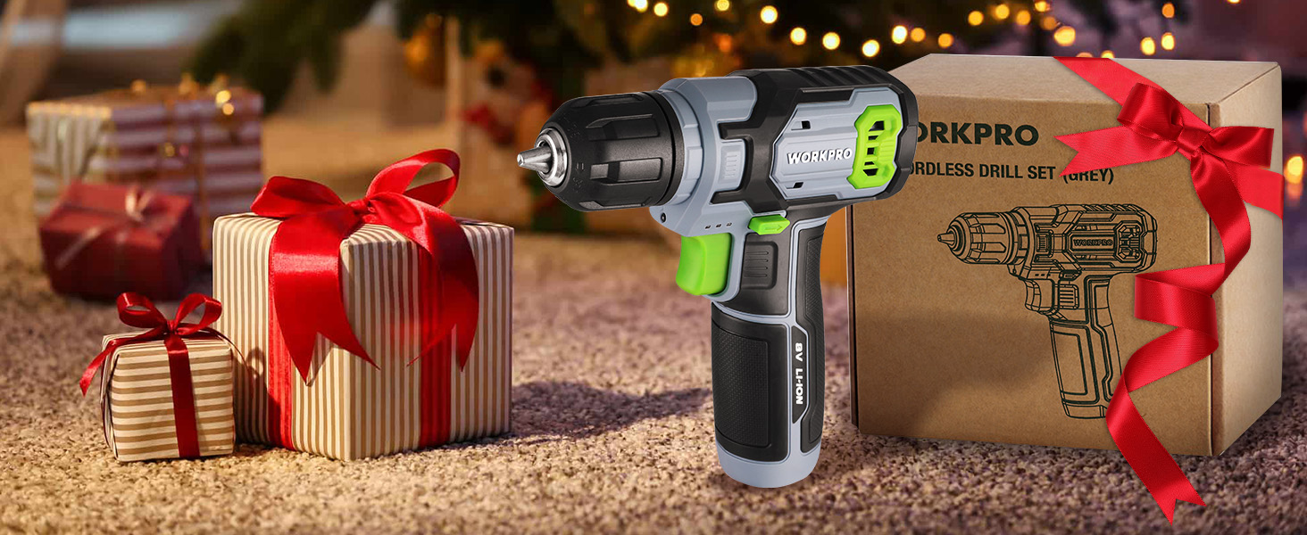 WORKPRO Акумуляторний шуруповерт 8V з набором 53 аксесуари, регульована швидкість, LED-ліхтик, для домашніх ремонтів та DIY