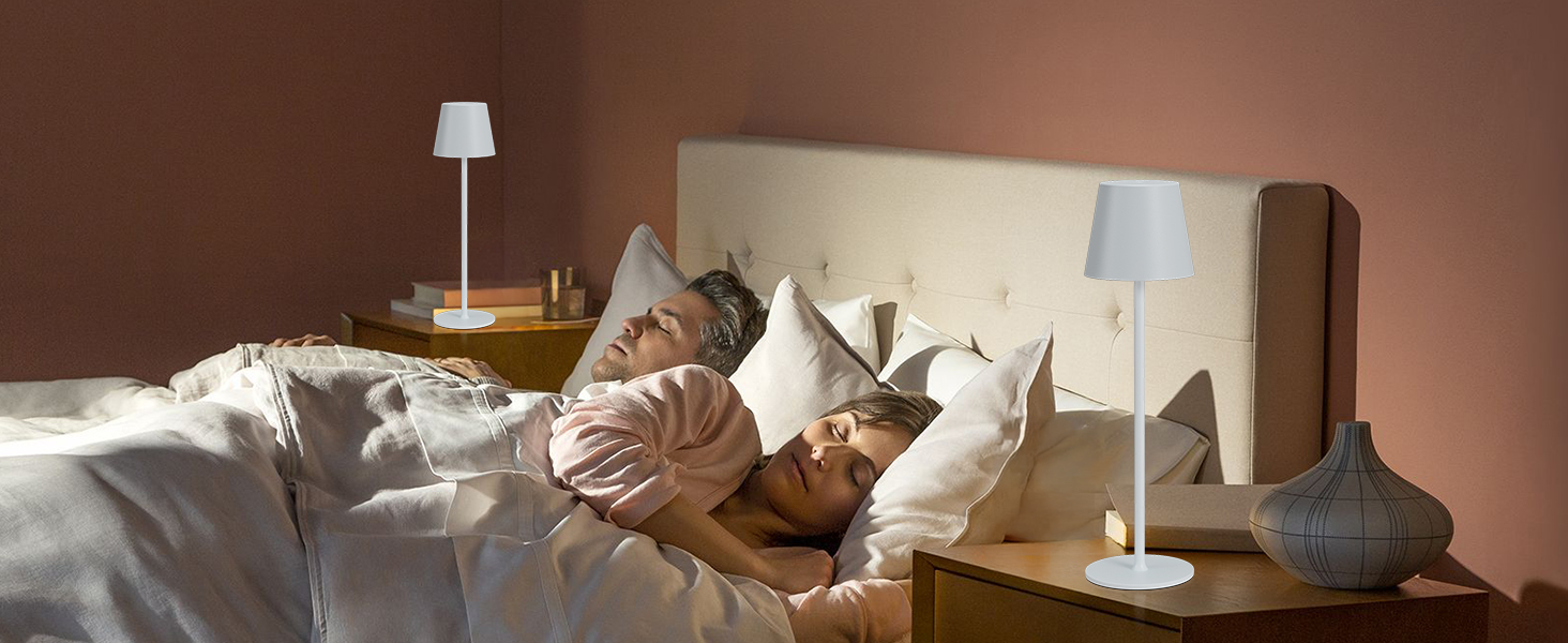 Настільна LED лампа акумуляторна бездротова 2 в 1, димується, з USB-C зарядкою, 3 режими світла, біла - набір 2 шт.