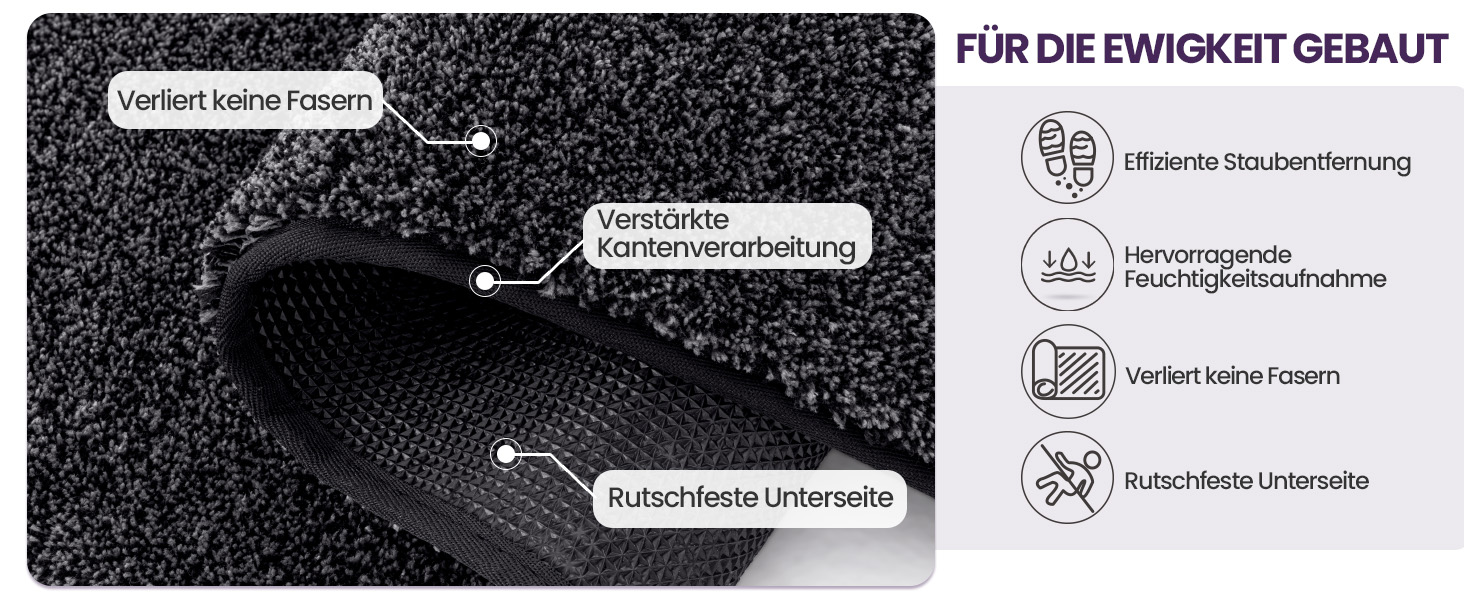 Килимок для дому DEXI 50 x 80 см, чорно-сірий, антиковзаюча, швидковисихаюча, для собак, на вході, в коридор, легко миється