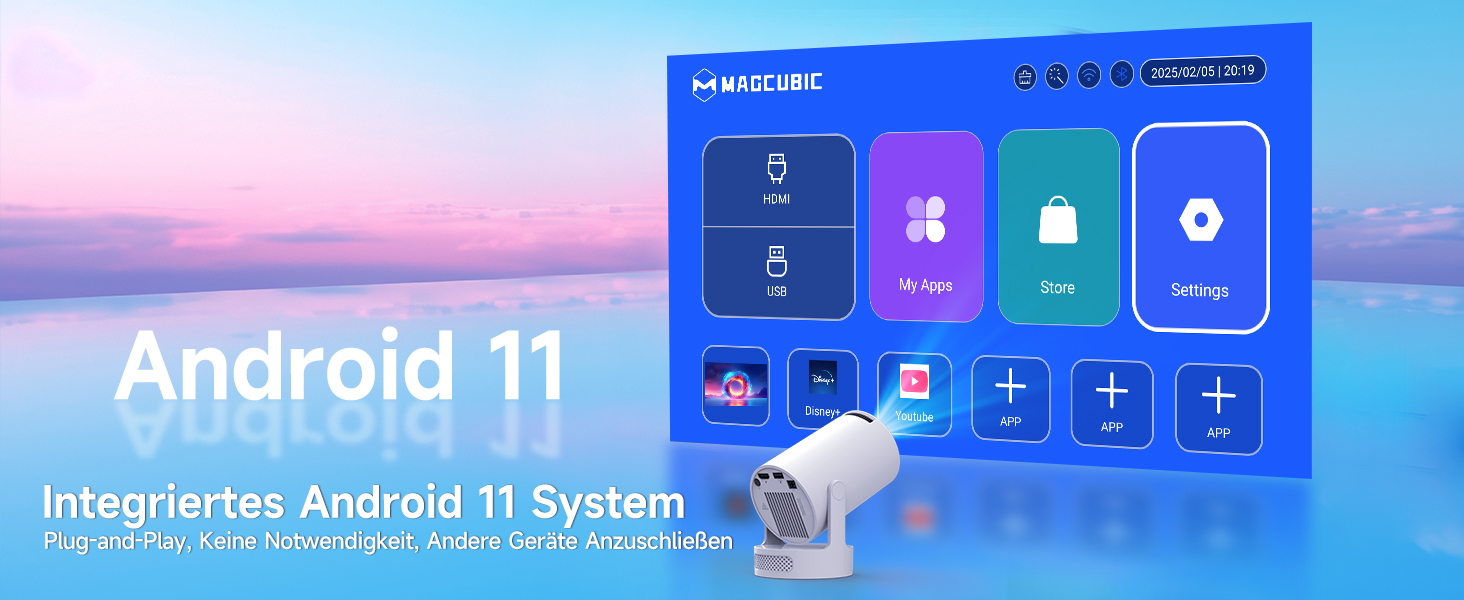 Magcubic Mini Beamer: Портативний проєктор 4K FHD 1080P з Android 11, WiFi 6, Bluetooth 5.4, автотрапецеїдною корекцією та 180° обертанням, вбудований 5W динамік та ручне фокусування