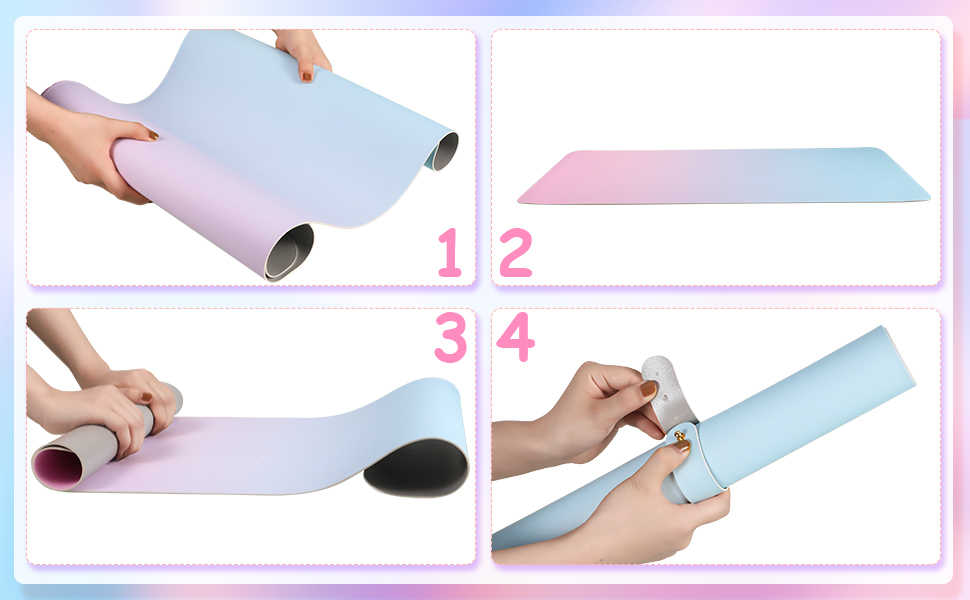 Килимок для столу зі шкіри - великий 80x40 см, рожевий/блакитний. Килимок для миші, офісний, для дому, з PU-шкіри, легко миється, не слизький