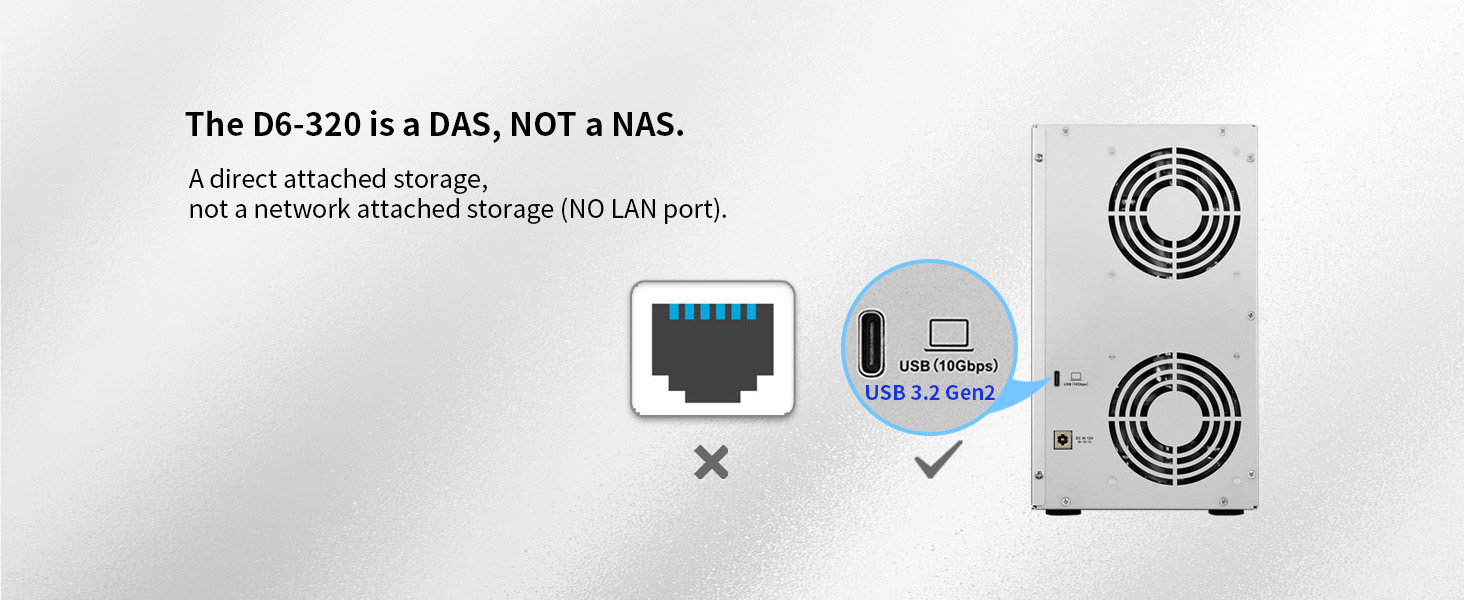 TERRAMASTER Корпус для жорстких дисків 4 відсіки, Rackmount, USB 3.2 Gen2, 10 Gbit/s, Hot-Swap, Plug-and-Play (без HDD), D6-320