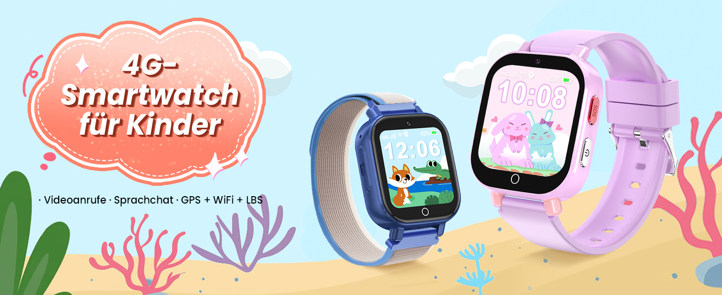 Дитячий розумний годинник 4G GPS з відеодзвінками та SOS, WiFi, крокомір, будильник, ігри, для дівчаток та хлопчиків від 4 років, чорний