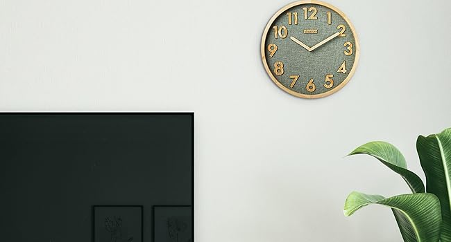 Настінний годинник JIYUERLTD 30 см, безшумний, кварцовий, 3D цифри, дерев'яний каркас, лляний циферблат, для кухні, дому, офісу, школи, зелений