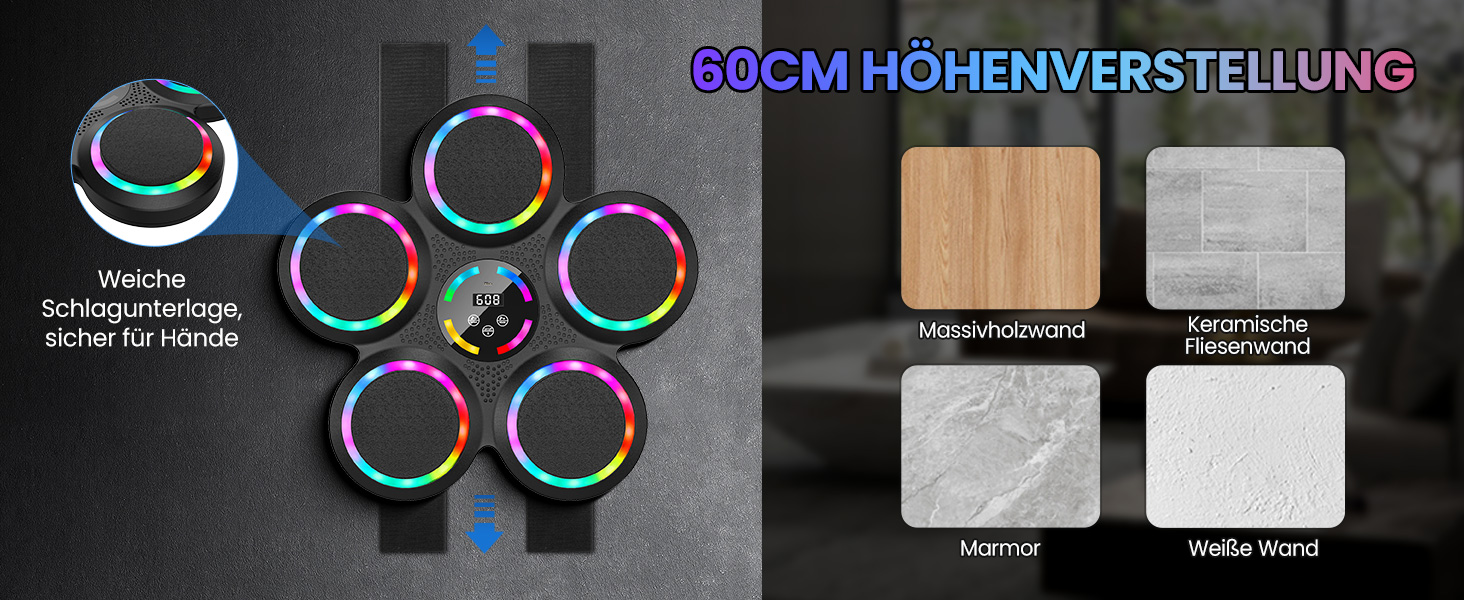 Музична бокс-машина: електронний боксерський тренажер з Bluetooth, LED-підсвічуванням, 9 режимів та рукавичками