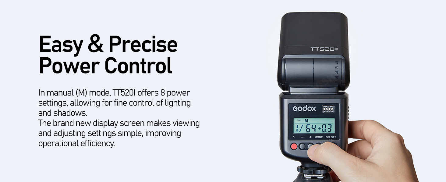 Спалах для камери Godox TT520 III з бездротовим передавачем, GN33, 433MHz, S1/S2 режими, 8 рівнів потужності, сумісний з Canon, Nikon, Pentax, Olympus, Fujifilm, Panasonic