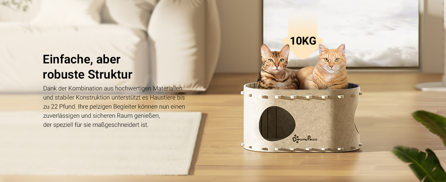 Будиночок для котів з фетру, лежанка для котів, затишна кімната для котів, 58 x 33 x 30 см, ігровий Peek-a-Boo, зимовий, захист кігтів, бежевий, 1 шт.