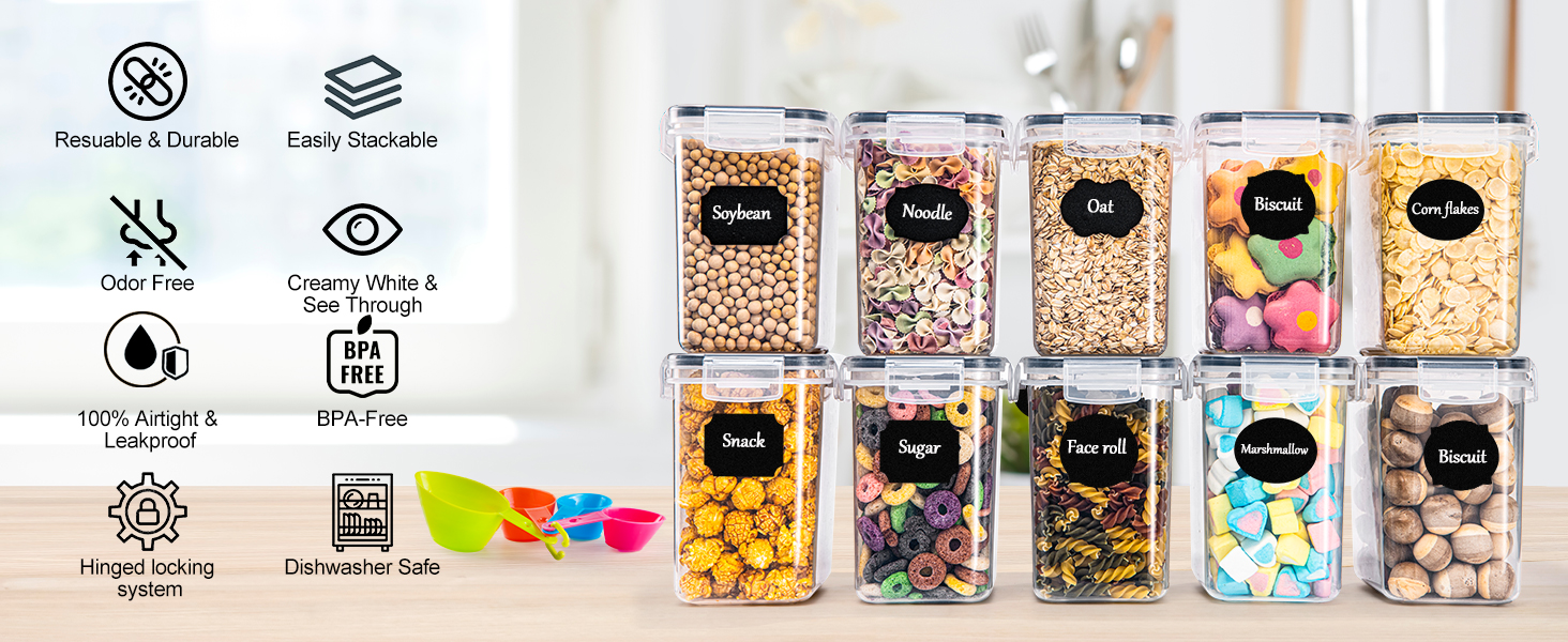 Набір контейнерів для продуктів з кришкою, 16 шт., BPA free, герметичні, для зберігання круп, борошна, цукру, з етикетками (1.6л)