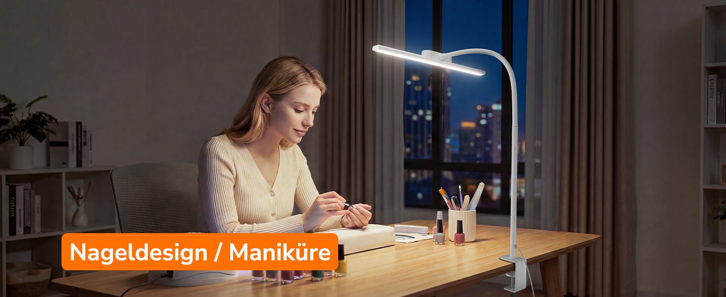 LED настільна лампа Lepro 11W з кліпсою, диммер, 5 режимів кольору та яскравості, гнучкий регульований штатив для дому, офісу, білого кольору