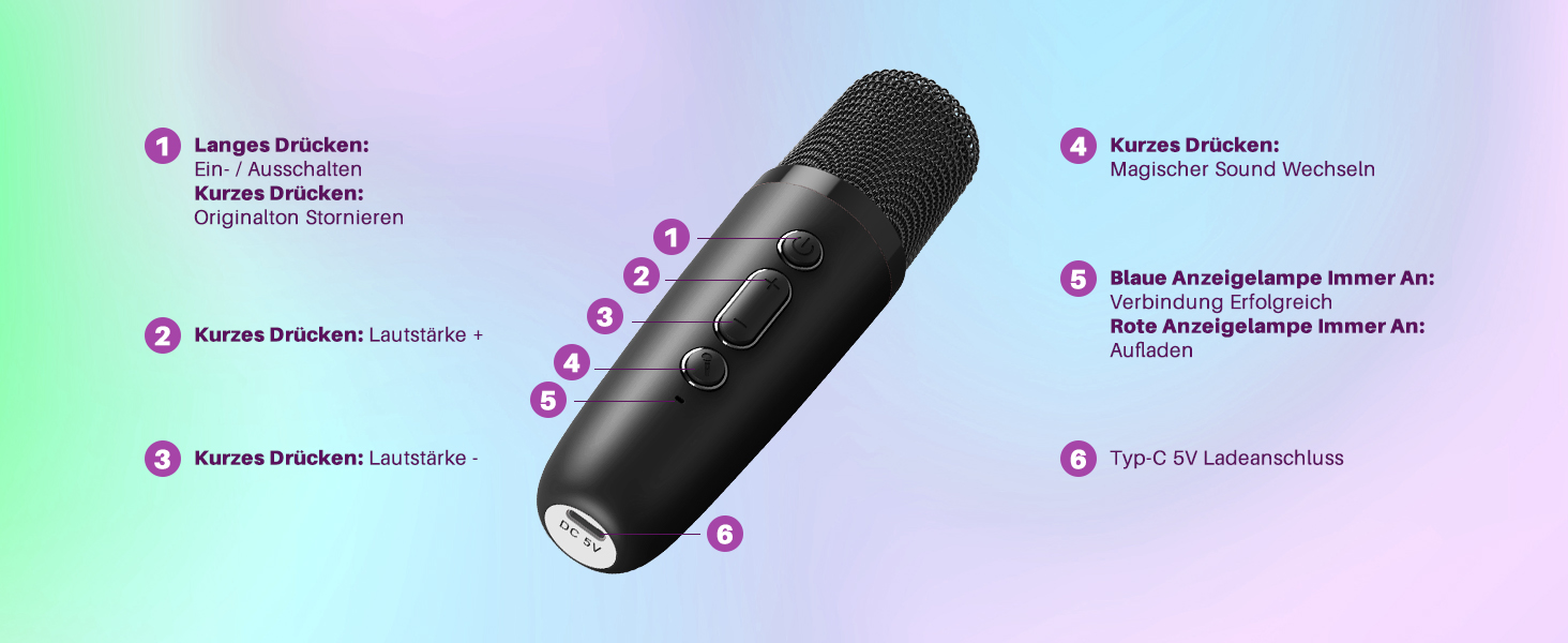 Караоке-машина для дітей 3-12 років Dislocati з 2 мікрофонами Bluetooth, портативна музична іграшка зі світлодіодним підсвічуванням, чорна