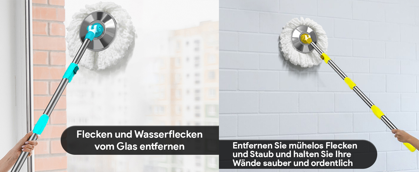 Набір для миття підлоги ARSUK з відром та функцією віджиму – 4 змінні насадки | 360° обертання | Підходить для паркету, плитки та ламінату