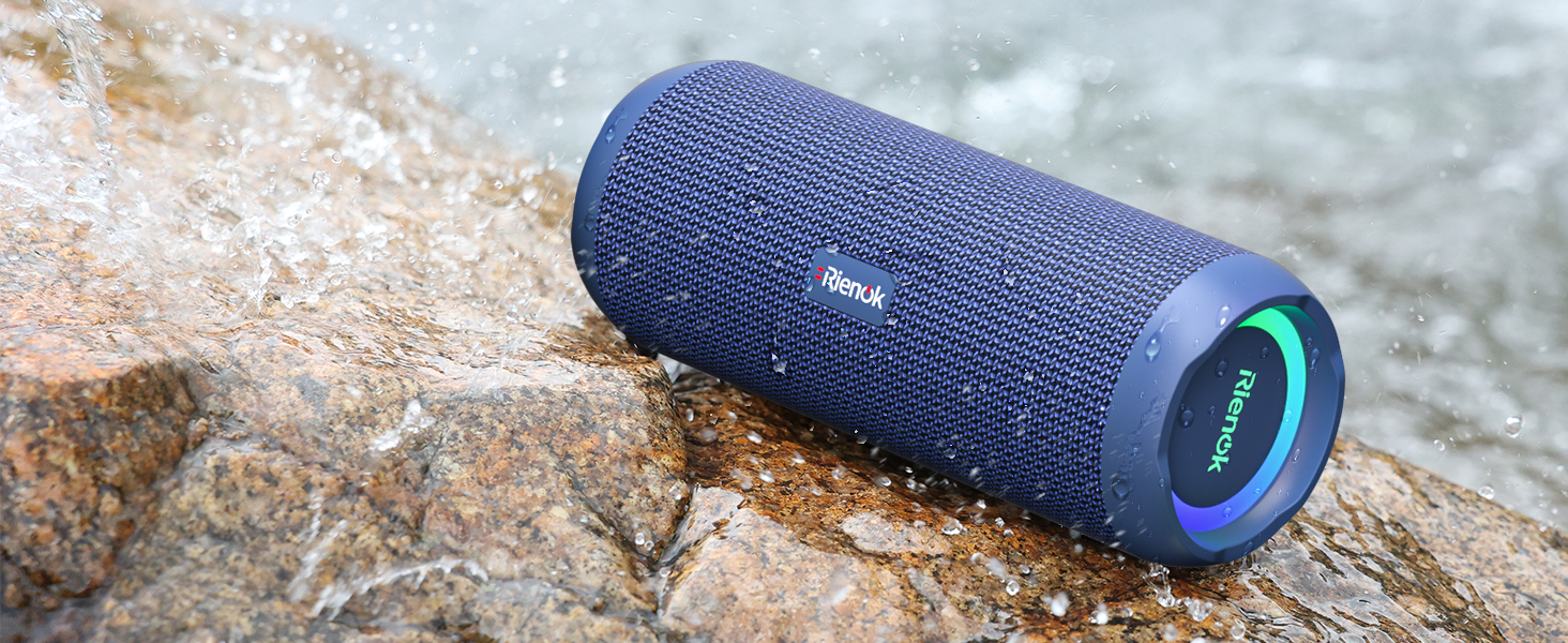 Bluetooth портативна колонка RIENOK з підсвічуванням, IPX7, 3600 mAh, баси, стерео звук (Блакитний)
