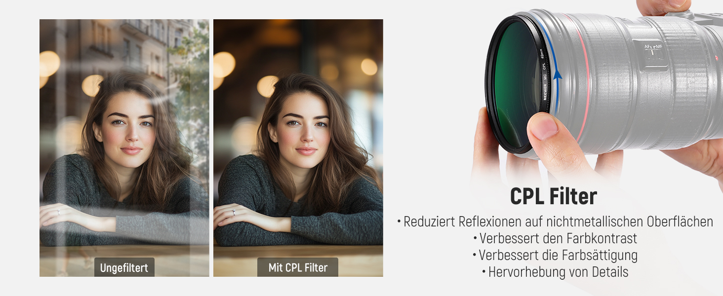 Набір фільтрів для об'єктиву NEEWER 49mm UV/CPL/ND: захисний, поляризаційний, нейтральний фільтр з кейсом