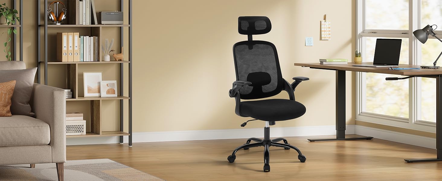 Крісло офісне WOLTU ергономічне, регульована підголовник та поперекова підтримка, функція гойдання, для офісу, 150 кг, чорне