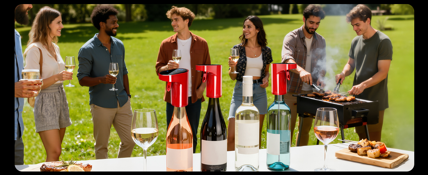 Електричний декантер для вина 5-в-1 з регулюванням дозування та цифровим виливом, автоматичний розливач вина, подарунок на День народження/День Святого Валентина (червоне)