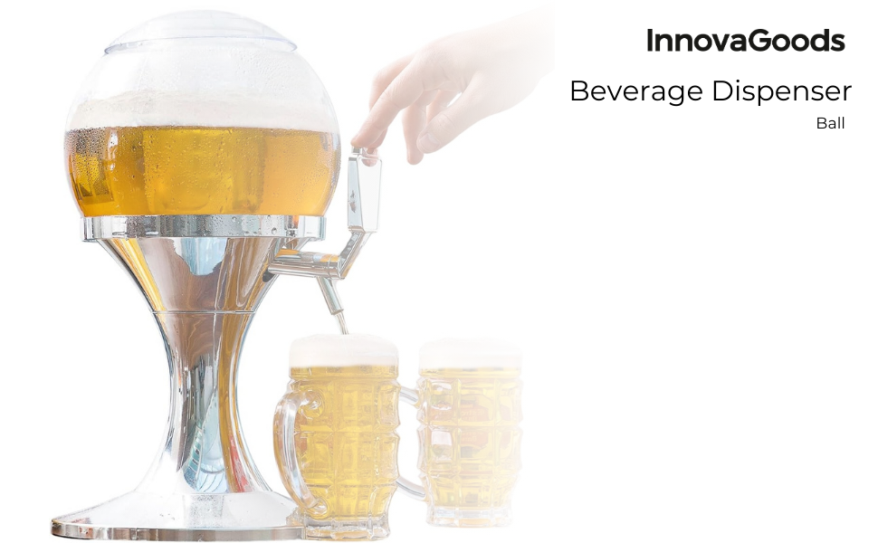 Дозатор для пива InnovaGoods® Bier Ball сірий, 22x41,7x26,5 см, з охолоджуючим елементом, прозорий