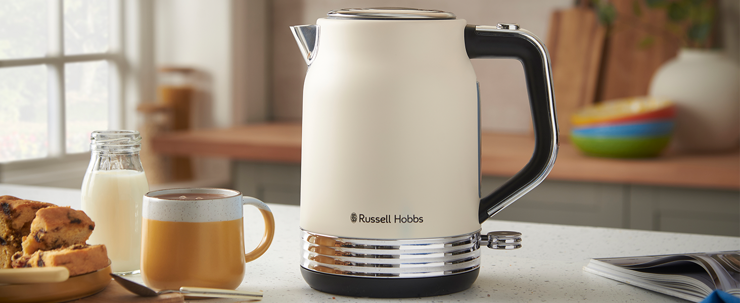 Електричний чайник Russell Hobbs Hanley Retro Jasmine 1.7л, 2400W, нержавіюча сталь, кремово-білий, вінтажний дизайн