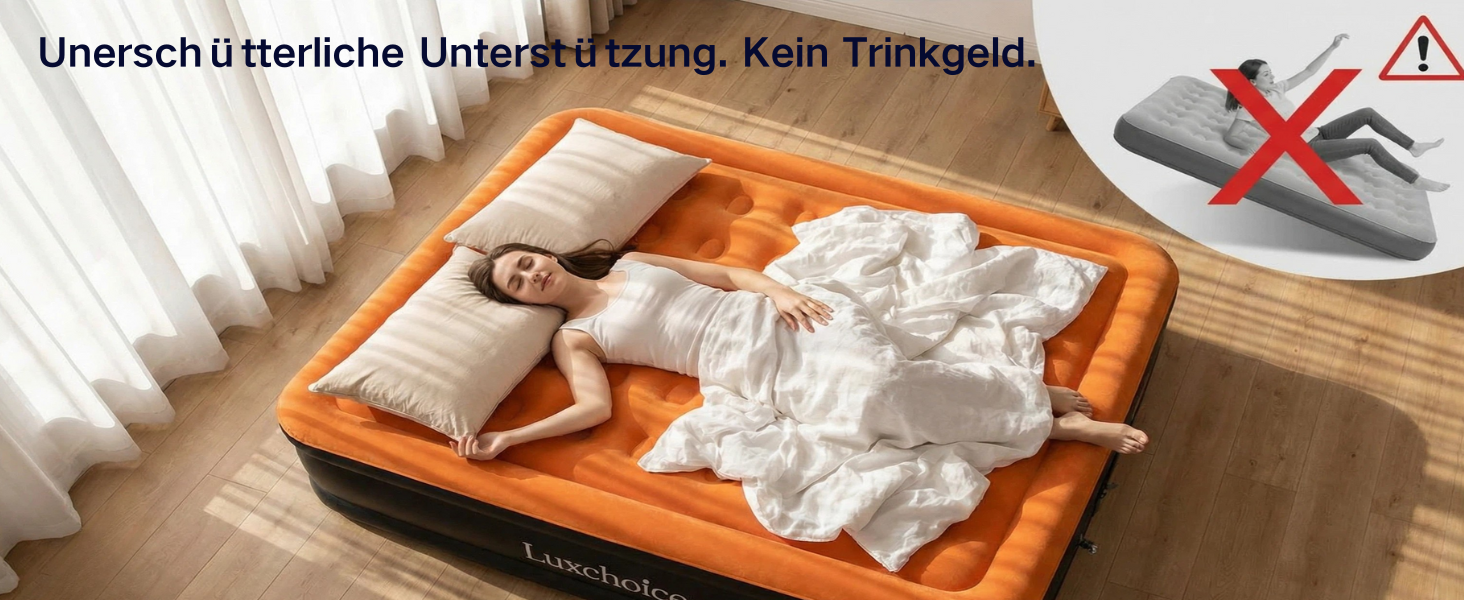 Надувний матрац Luftbett 2-місний з електронасосом, 203x152x40 см, до 300 кг, помаранчевий