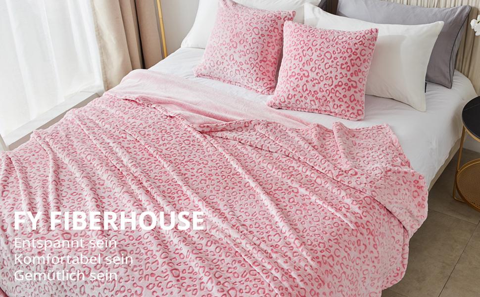 Плед з флісу FY Fiber House: теплий, м'який, 130x150 см, Leopard (коричневий, рожевий)