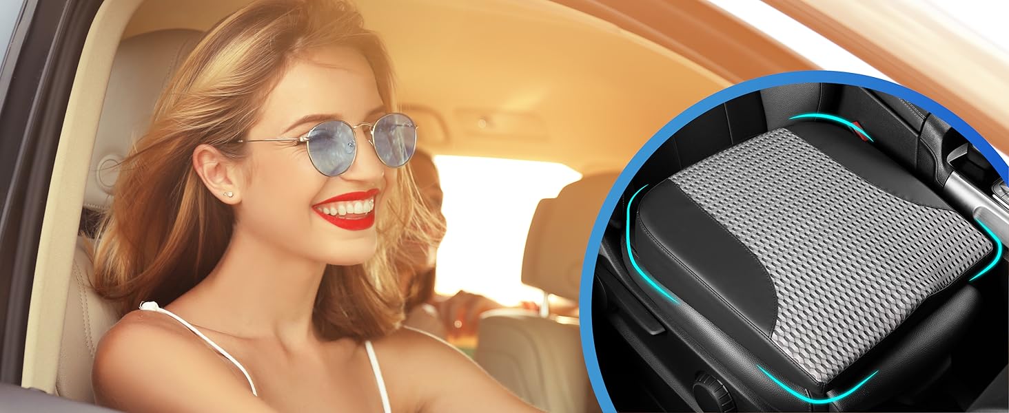 Подушка для сидіння в авто з Memory Foam: Комфорт, підтримка спини, для лікування ішіасу та болю в куприку. Підходить для авто, вантажівки, офісу, інвалідного візка. Шкіра та сітка 4D (Чорний & Сірий)