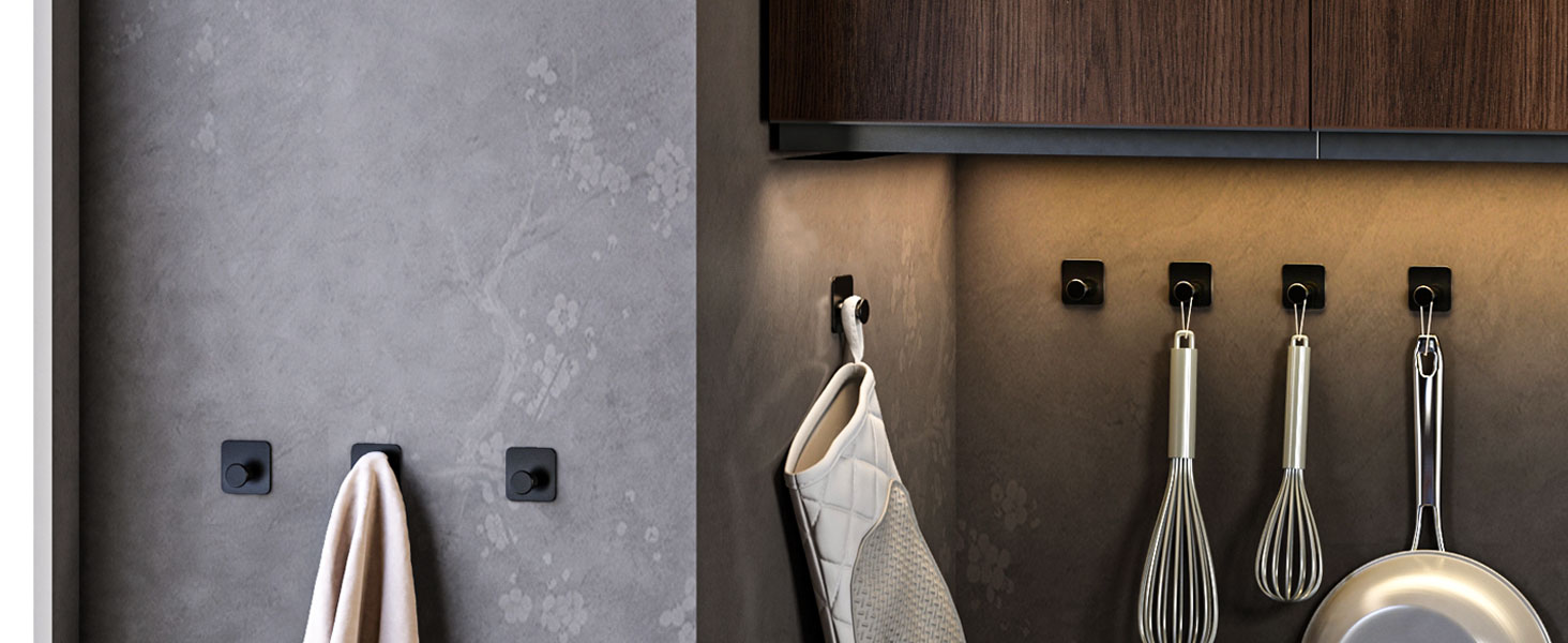 Набір гачків для рушників 4smile - 5 шт. без свердління, чорний колір, для ванної кімнати, самоклеючі, extra-strong, з 3M-клейкими панелями