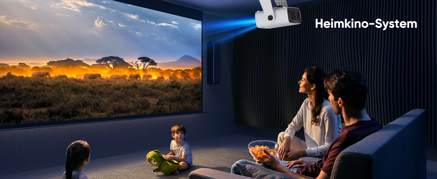 Розумний проєктор Beamer Full HD 1080P, 25000 люменів, Android 11, вбудовані додатки, 4D корекція трапеції, WiFi 6 & BT 5.2, проєктор для домашнього кіно 4K з поворотним підставою 120°, сумісний з iOS/Android/Laptops, чорний