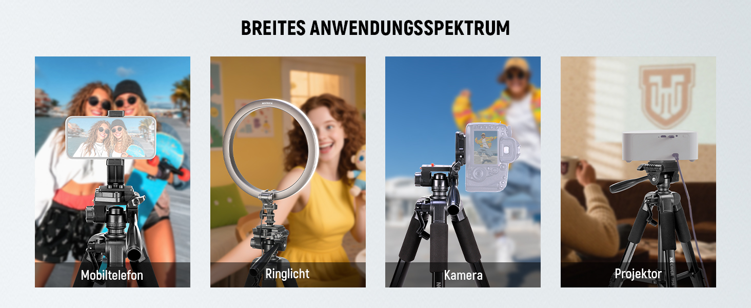 Штатив для камери та смартфона NEEWER Basics (TP55), легкий алюмінієвий туристичний трипод 188 см з 3-позиційною нахильною головкою