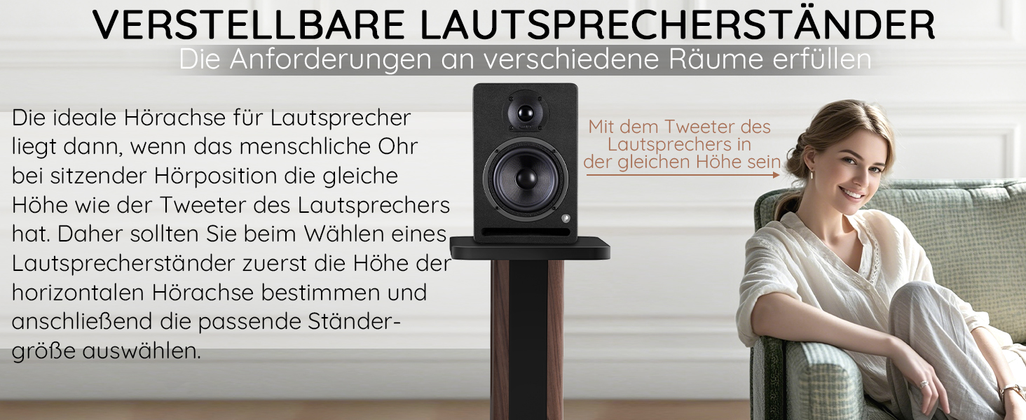Підставка для акустики 65-85 см, регульована по висоті, дерев'яні підставки для сателітної акустики 4-10 дюймів, 20 кг, набір 2 шт (колір: коричневий)