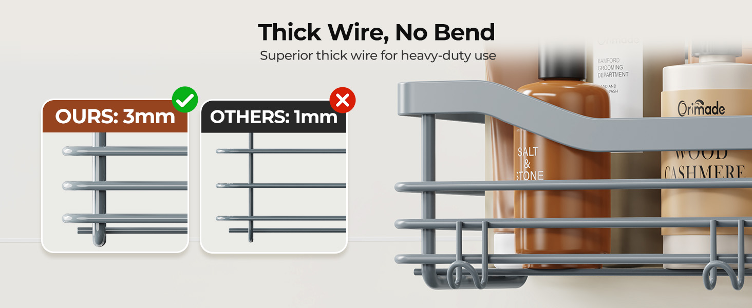 Набір душових корзинок Orimade з 5 гачками, 3 шт. (чорний, сірий) - без свердління, нержавіюча сталь SUS304